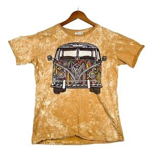 Hippie Volkswagen Bus Microbus Stone Wash No Time T-Shirt Mens/Unisex Yellow M